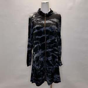Soft Surroundings Jacket Womens Large Black Blue Velvet Full Zip Abstract Pocket